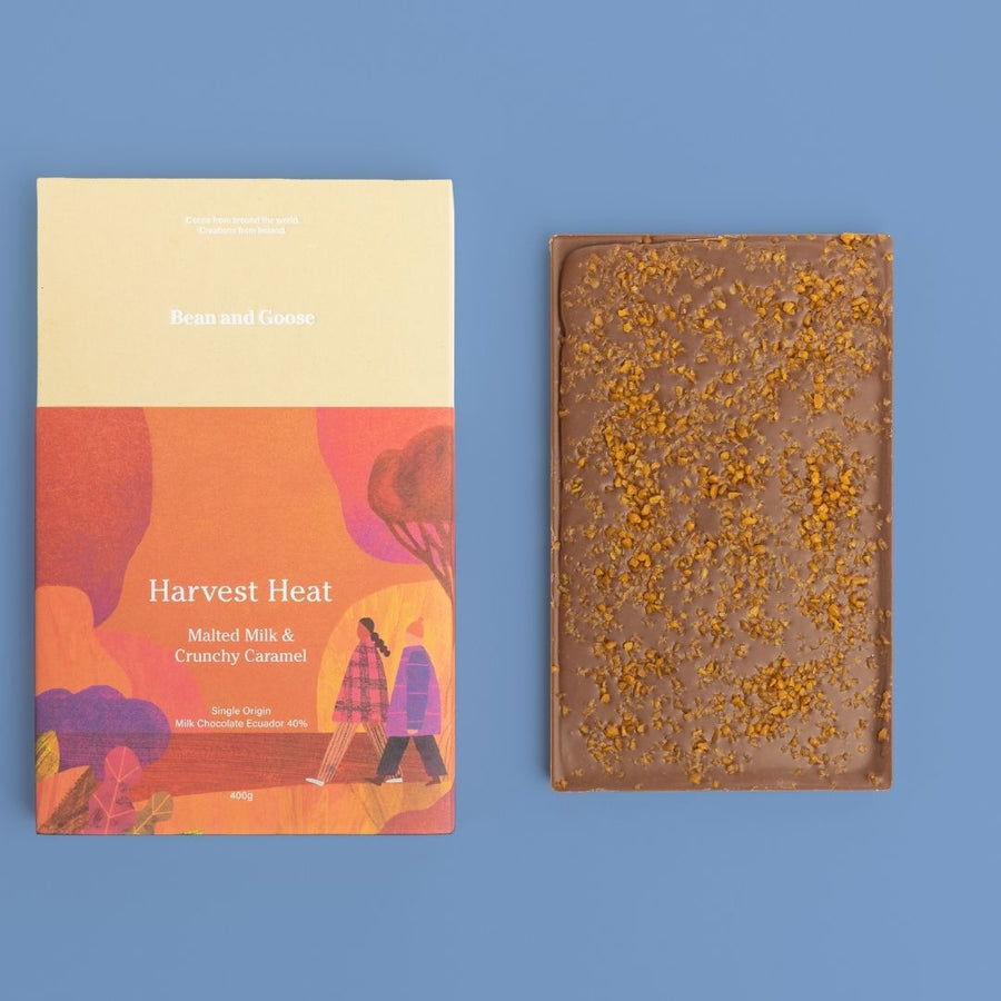 Bean and Goose Harvest Heat Sharing Slab in Packaging & Showing Open Slab on a Blue Background
