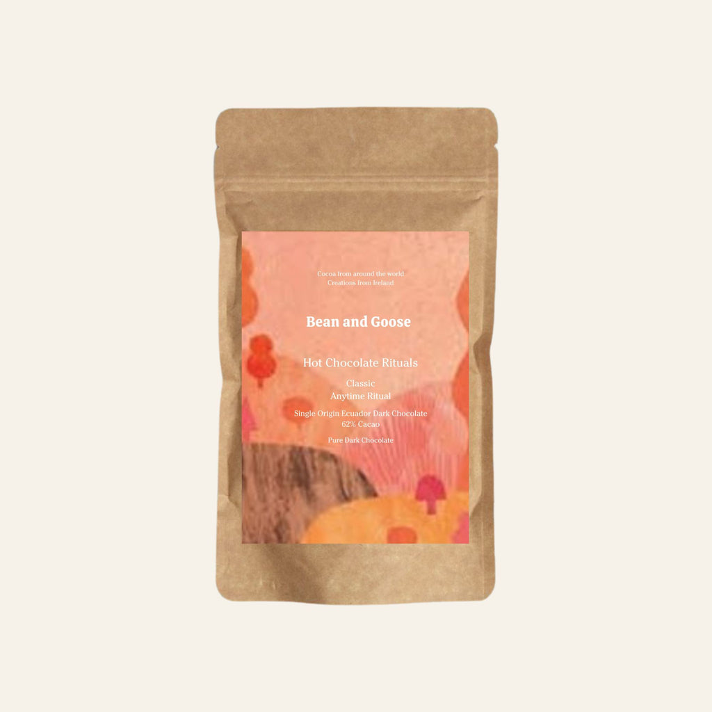 Bean and Goose Classic Hot Chocolate – Anytime Ritual. Grated 62% dark chocolate made in Ireland from Original Beans cacao