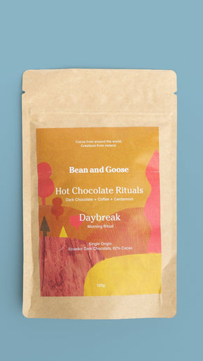 Bean and Goose hot chocolate rituals package on a blue background