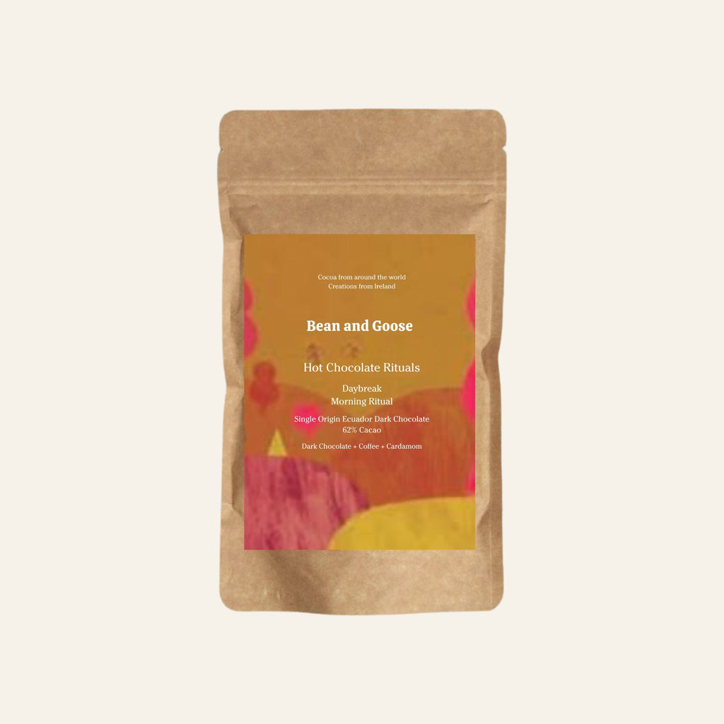 Bean and Goose Daybreak Hot Chocolate – Morning Ritual. Grated 62% dark chocolate made in Ireland from Original Beans cacao