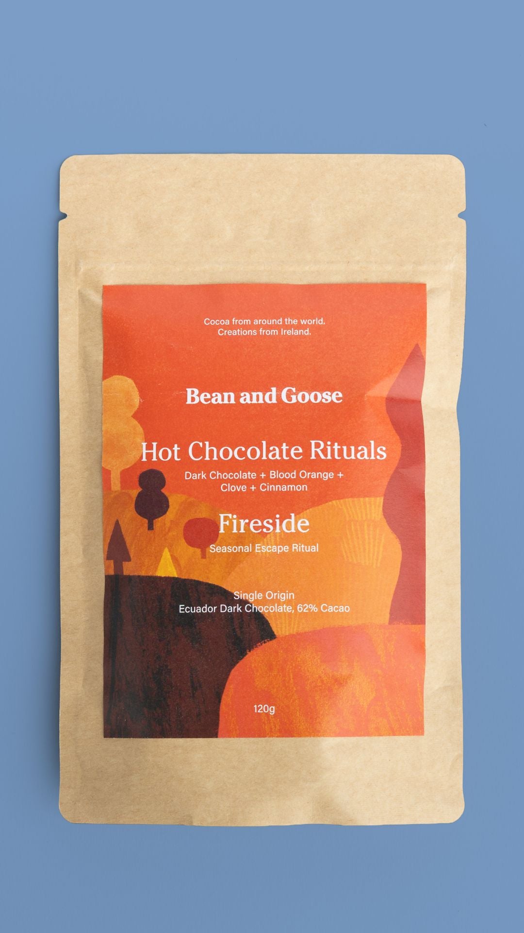 Bean and Goose Hot Chocolate Rituals package on a blue background