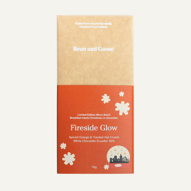 Bean and Goose Fireside Glow chocolate packaging on a white background
