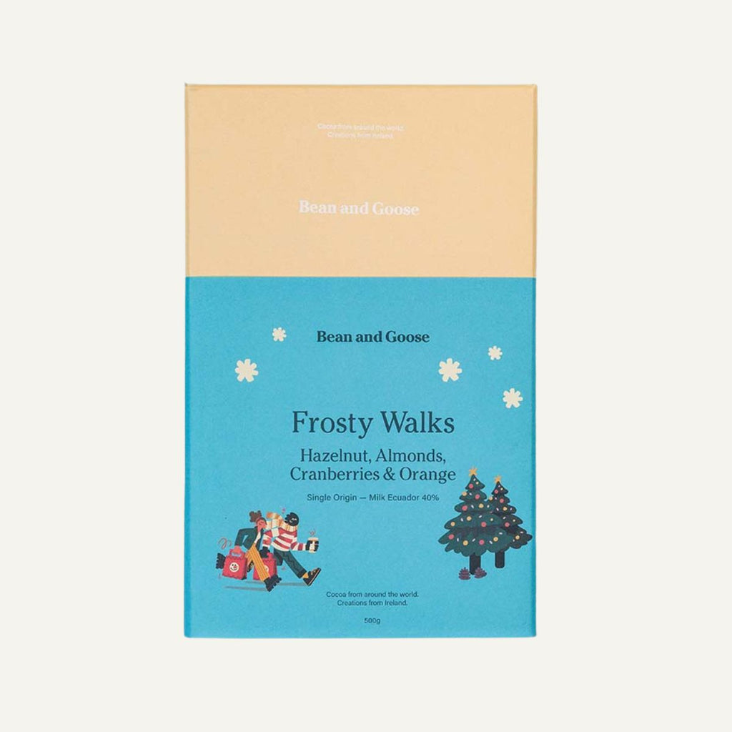Bean and Goose 'Frosty Walks' product packaging on a light beige background