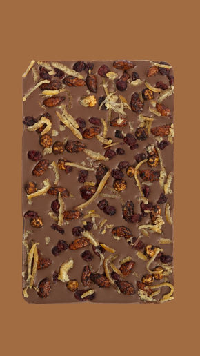 Bean and Goose Open Frosty Walks Sharing Slab on a Warm Clay Background