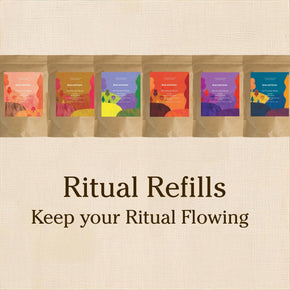 Bean and Goose Chocolate. Colorful packaging with text 'Ritual Refills Keep your Ritual Flowing' on a beige background