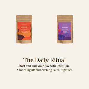 Bean and Goose two Hot Chocolate packages with colorful labels on a beige background, featuring text about 'The Daily Ritual'.